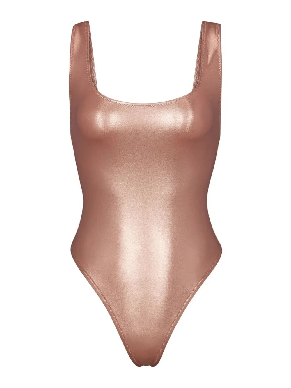 Skims Rose Gold Metallic Open Back High Cut One-Piece Swimsuit SM